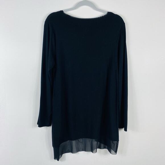 Chico's Size Medium 8 1 Ada Asymmetrical Hem Long Sleeve Top Black - Picture 2 of 6